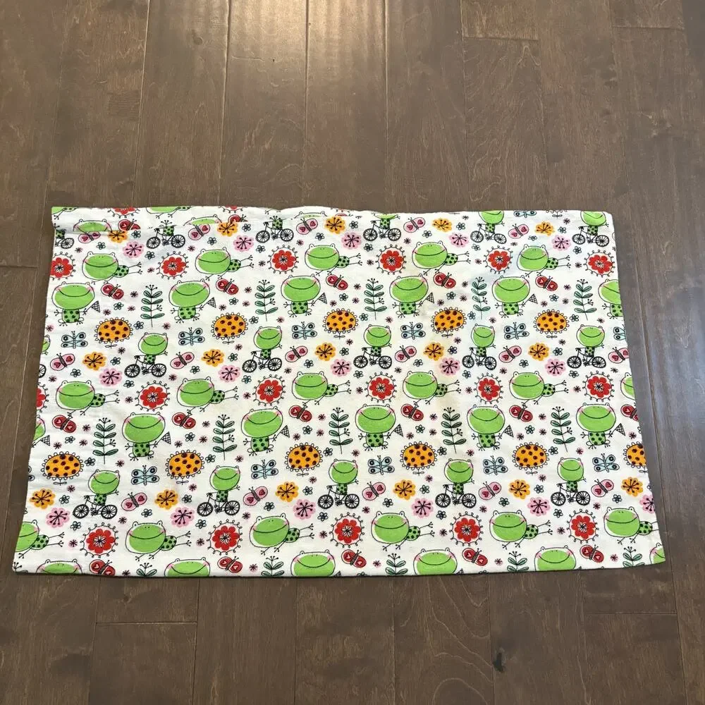 Handmade Pillowcase Frogs & Flowers Whimsical Flannel 20x32